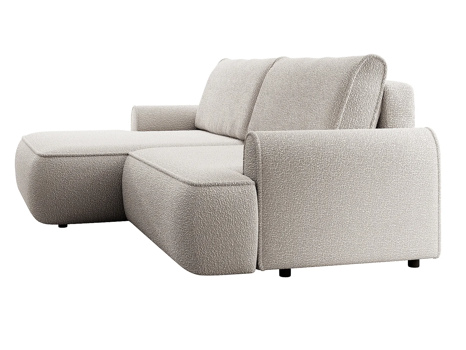 Canapé d'angle 250 cm Mareno, tissu bouclé, style moderne, coffre de rangement - canapé convertible gauche, Gris clair