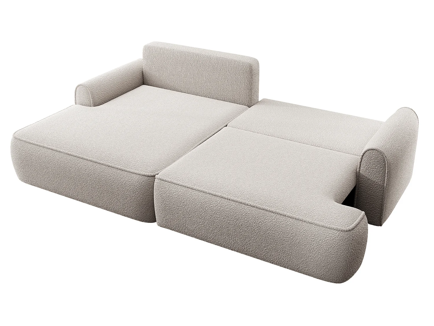 Canapé d'angle 250 cm Mareno, tissu bouclé, style moderne, coffre de rangement - canapé convertible gauche, Gris clair
