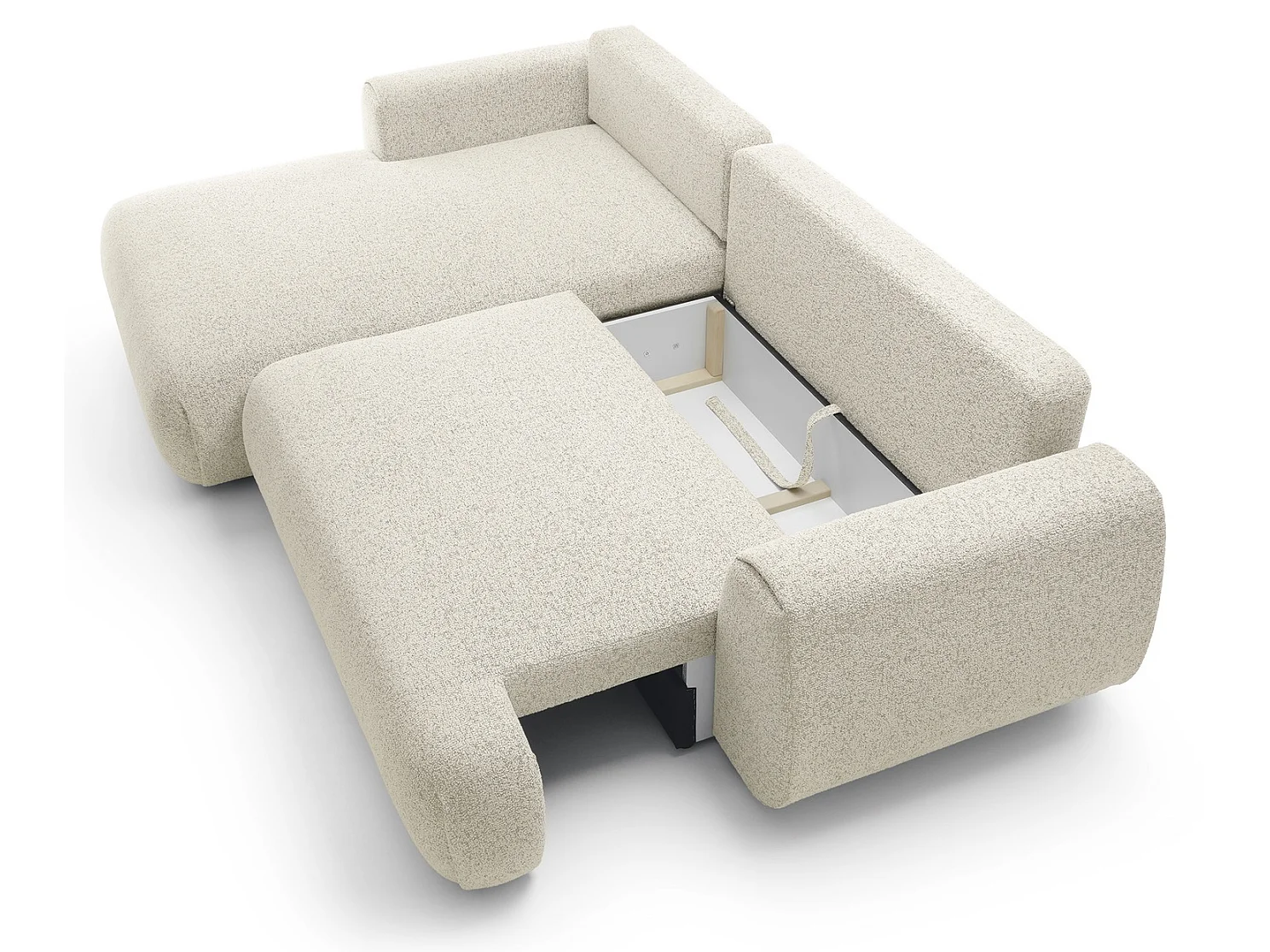 Hoekbank met opbergruimte 270 cm Ralto, moderne stijl, slaapfunctie, 5-zits, links, Crème