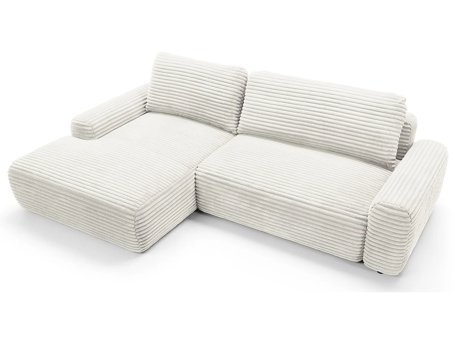 Canapé d'angle convertible 260 cm Cantara, tissu en velours côtelé, coffre de rangement, gauche, Crème