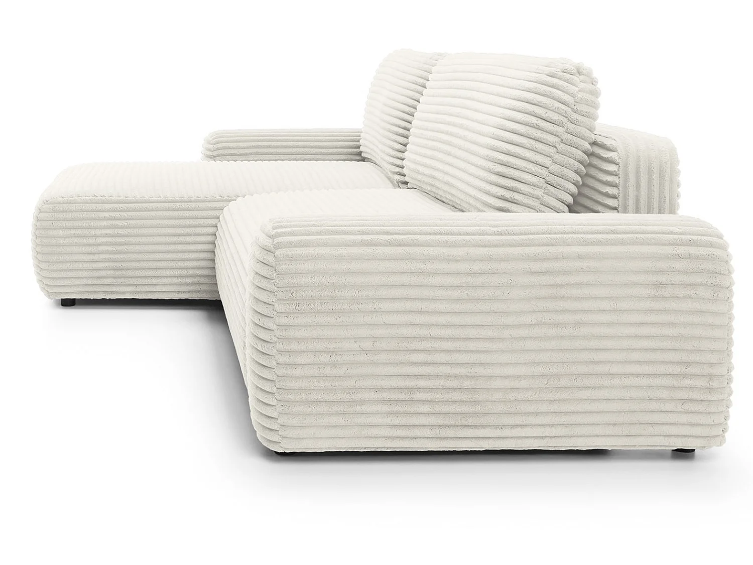 Canapé d'angle convertible 260 cm Cantara, tissu en velours côtelé, coffre de rangement, gauche, Crème