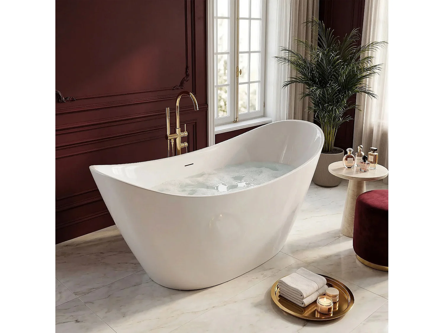 Baignoire Îlot Rea Ferrano 150 Cm Bonde Chrome White