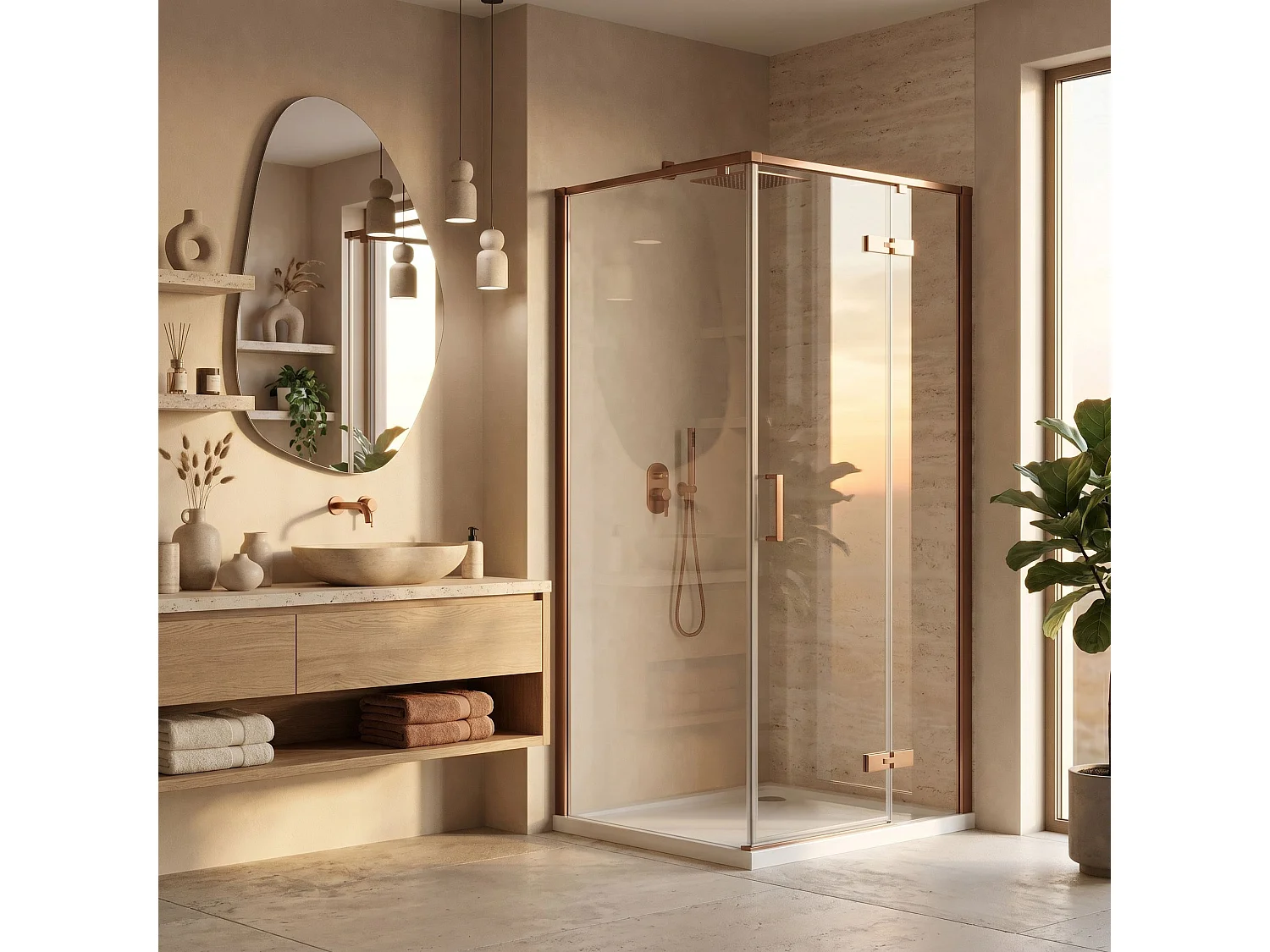 Douchecabine Rea Bruno 90X90 Brush Copper