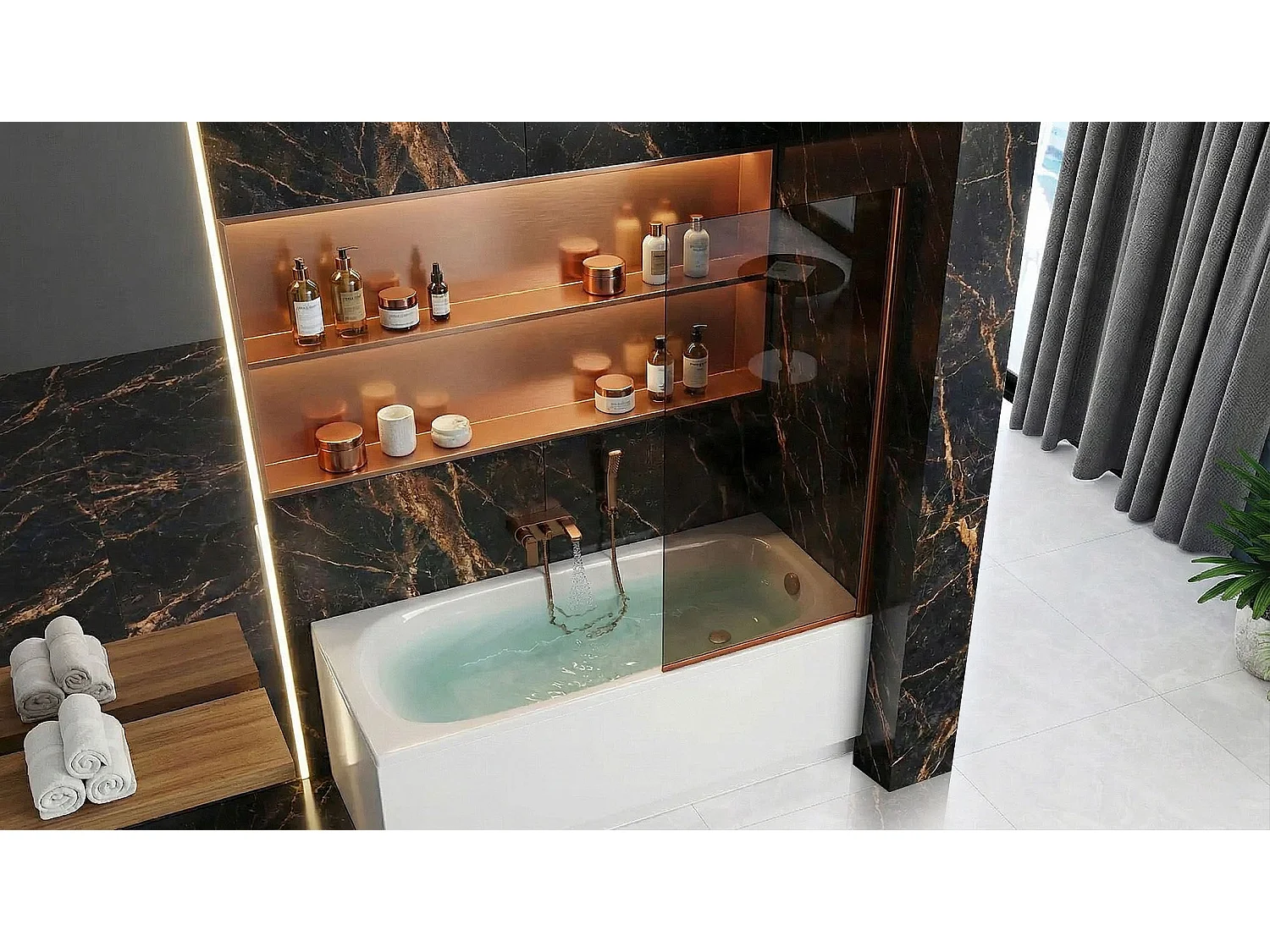 Pare-Baignoire Rea Elegant 80 Brush Copper