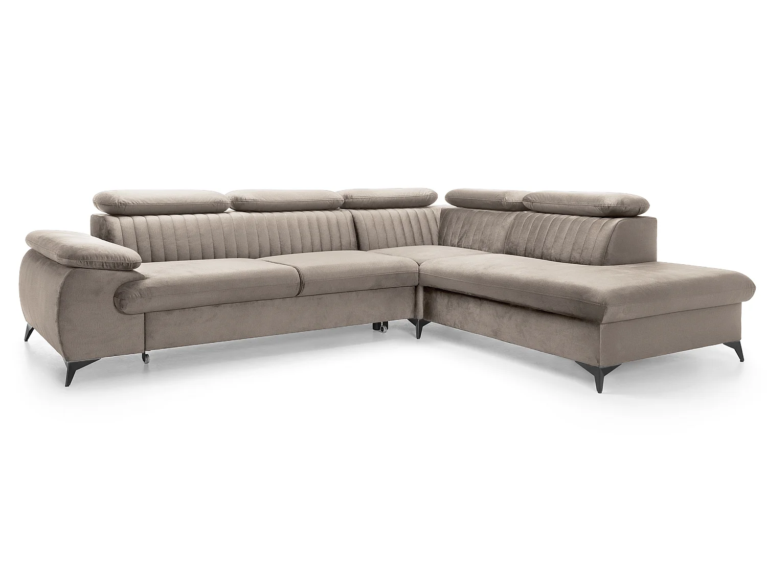 Hoekbank 275x221 cm Xanto L, verstelbare hoofdsteunen, slaapfunctie en opbergruimte, rechts, Lichtbruin