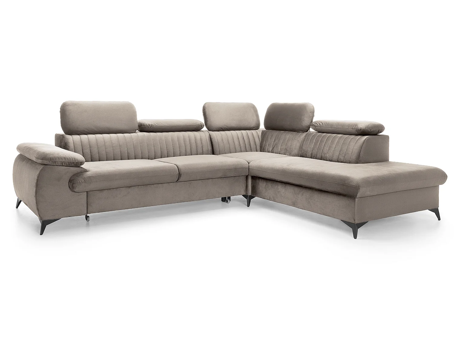 Hoekbank 275x221 cm Xanto L, verstelbare hoofdsteunen, slaapfunctie en opbergruimte, rechts, Lichtbruin