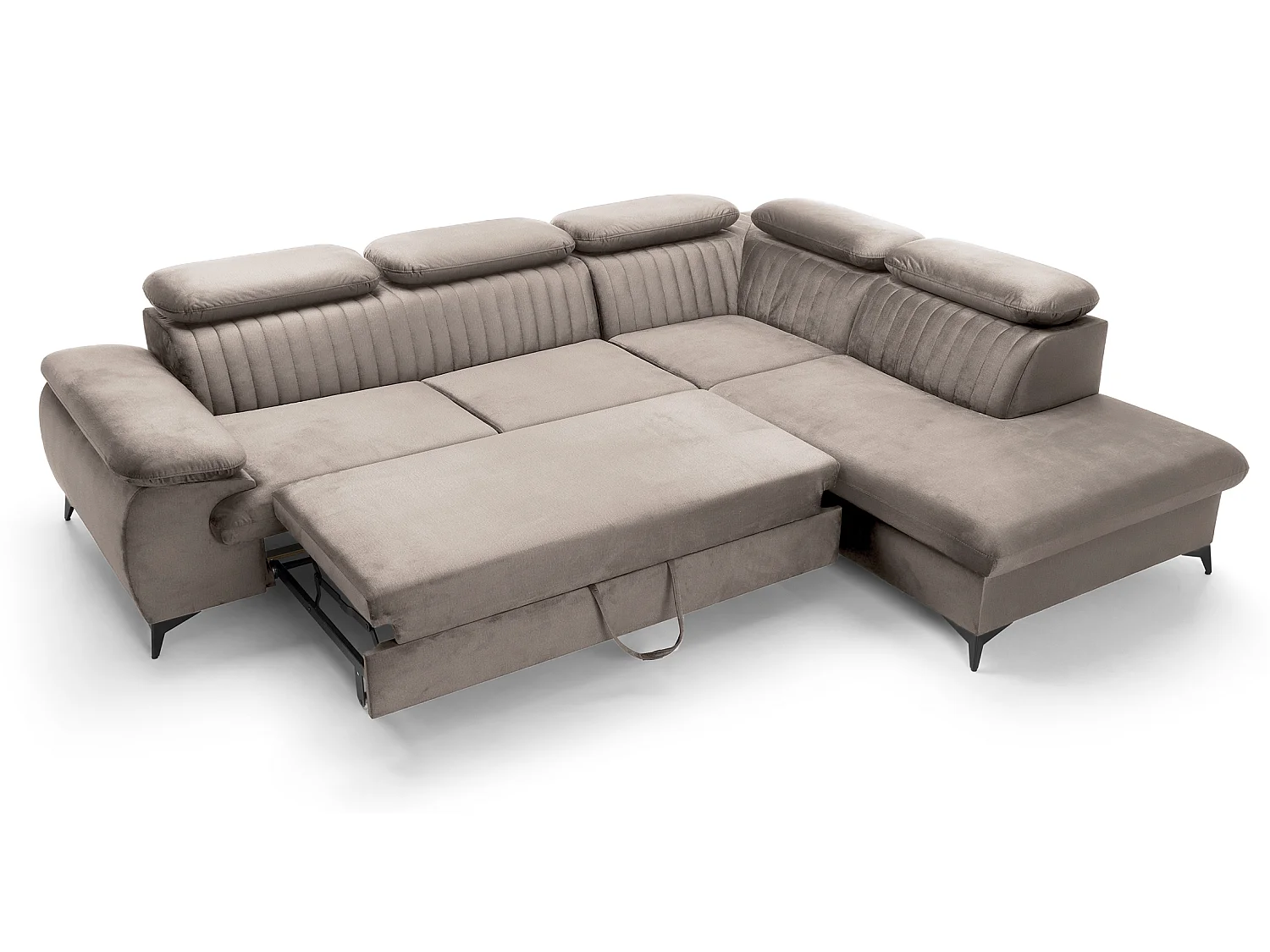 Hoekbank 275x221 cm Xanto L, verstelbare hoofdsteunen, slaapfunctie en opbergruimte, rechts, Lichtbruin
