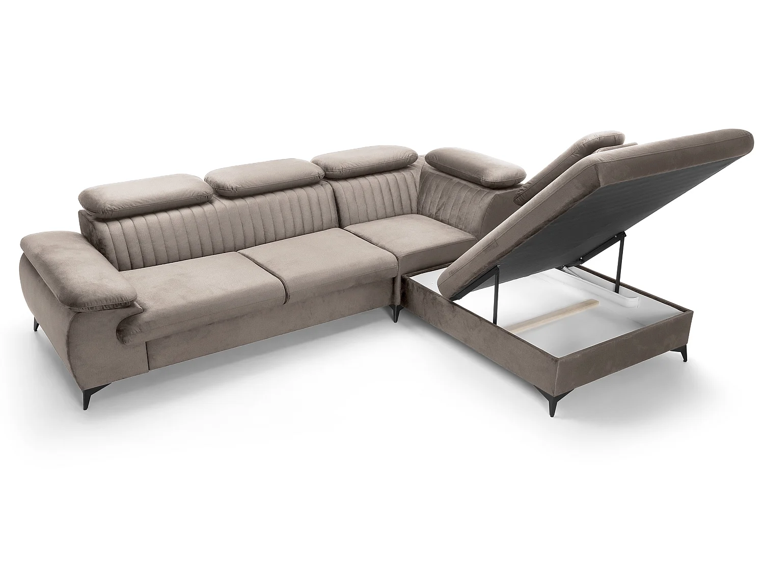 Hoekbank 275x221 cm Xanto L, verstelbare hoofdsteunen, slaapfunctie en opbergruimte, rechts, Lichtbruin