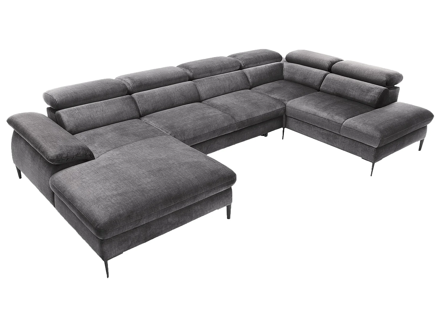Canapé d'angle en U convertible 350 cm Amaro, tissu velours, têtières réglables - coffre, gauche, Gris