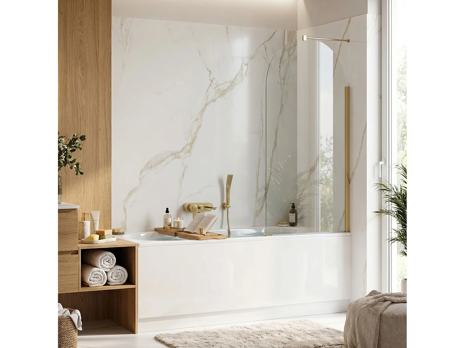 Paroi De Baignoire Rea Travis 80 Brush Gold