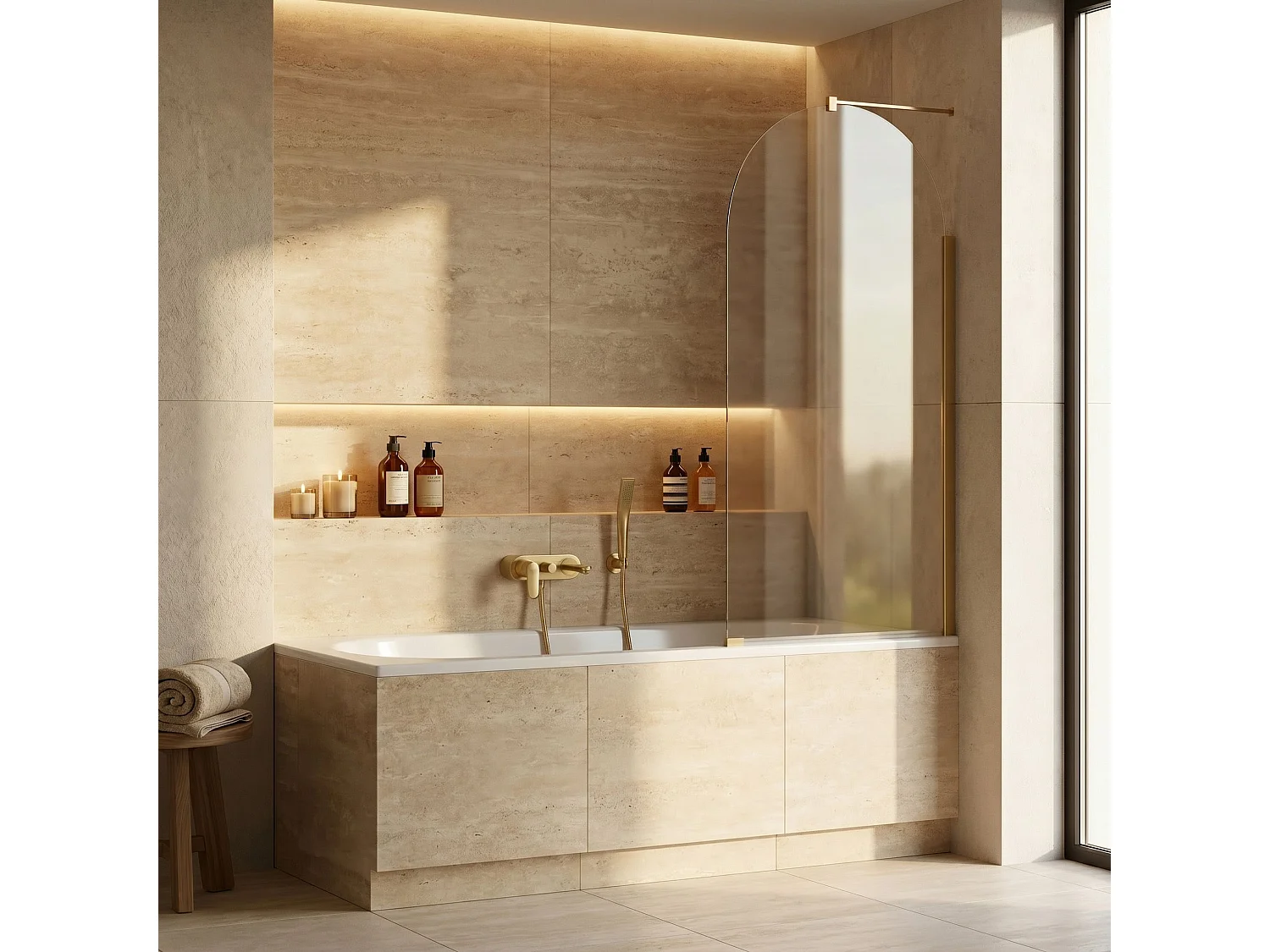 Paroi De Baignoire Rea Travis 80 Brush Gold