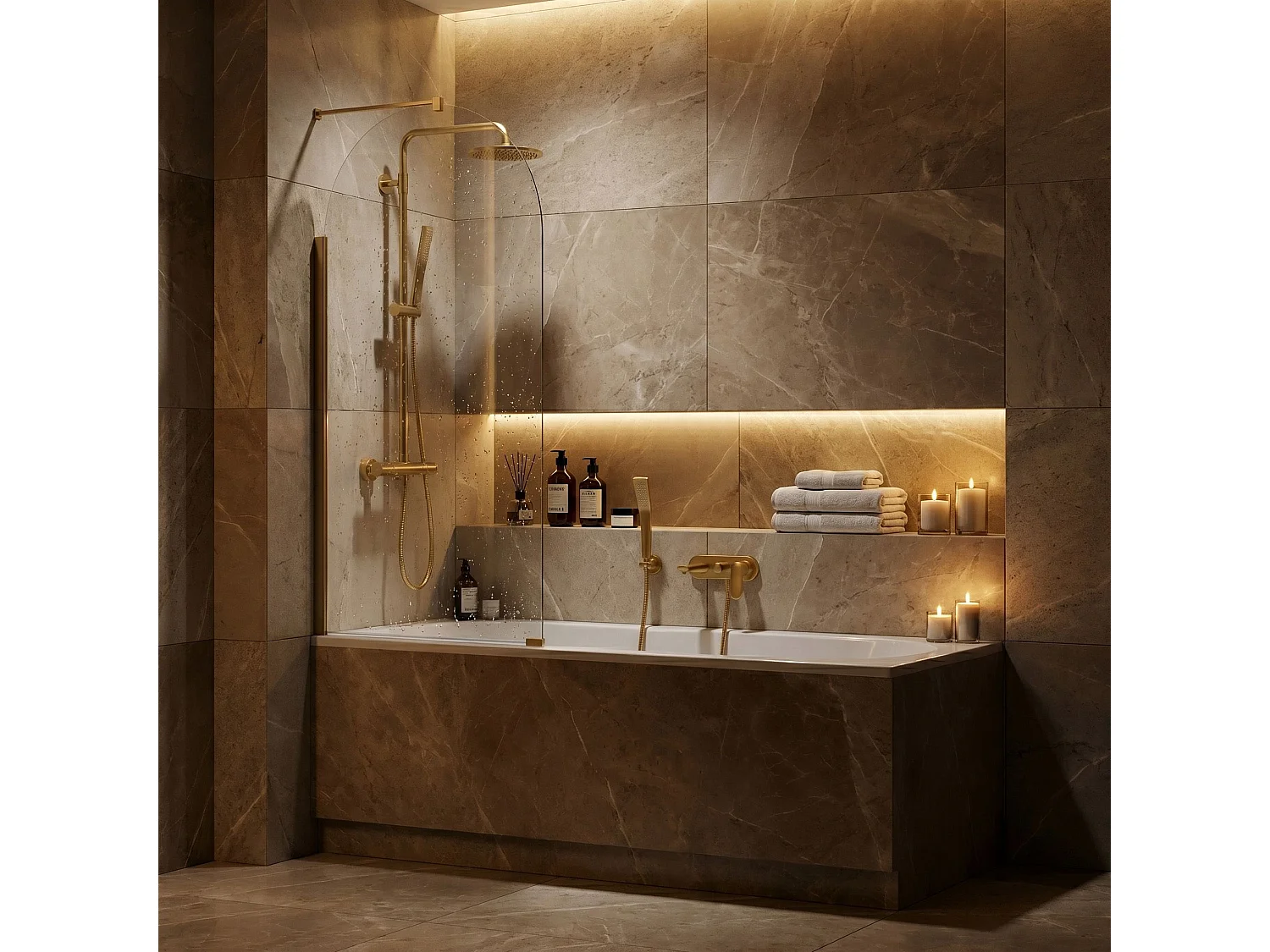 Paroi De Baignoire Rea Travis 80 Brush Gold