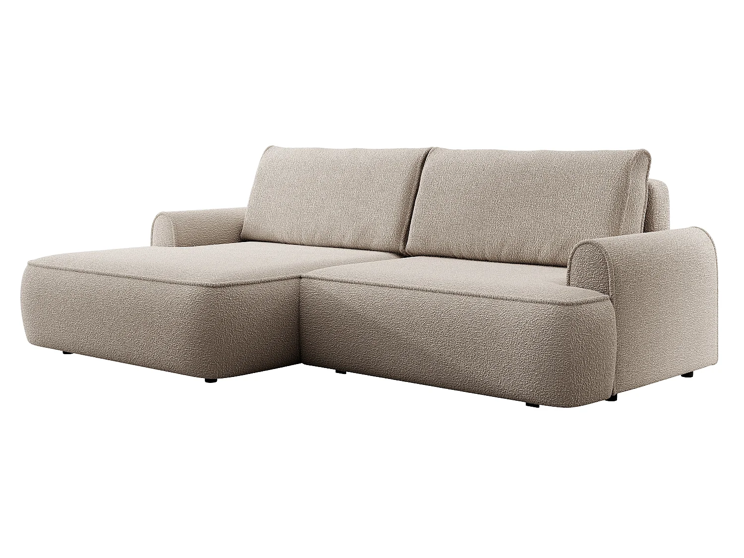 Canapé d'angle 250 cm Mareno, tissu bouclé, style moderne, coffre de rangement - canapé convertible gauche, Beige