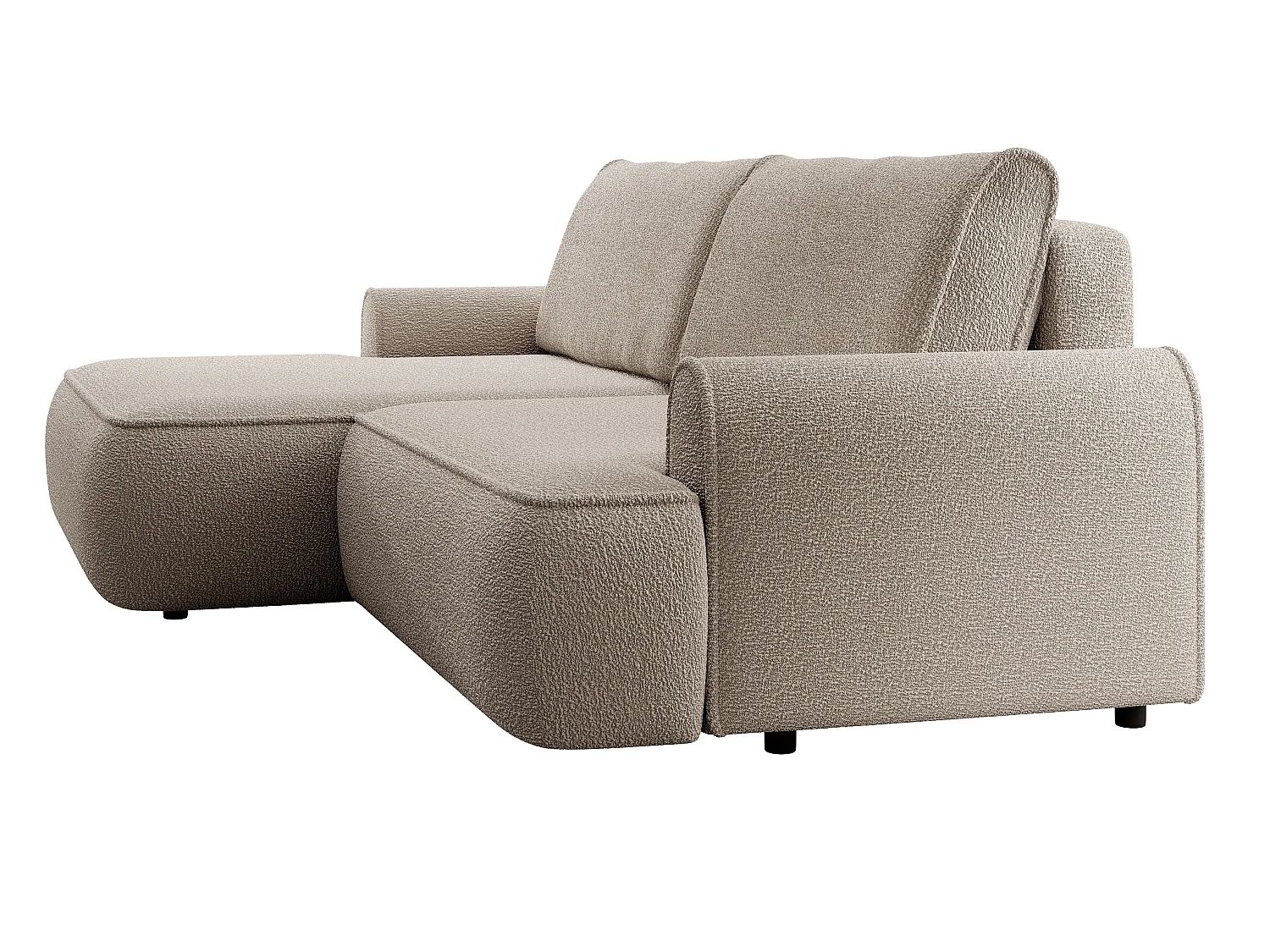 Canapé d'angle 250 cm Mareno, tissu bouclé, style moderne, coffre de rangement - canapé convertible gauche, Beige