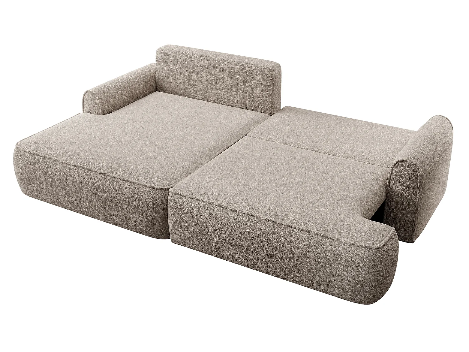 Canapé d'angle 250 cm Mareno, tissu bouclé, style moderne, coffre de rangement - canapé convertible gauche, Beige