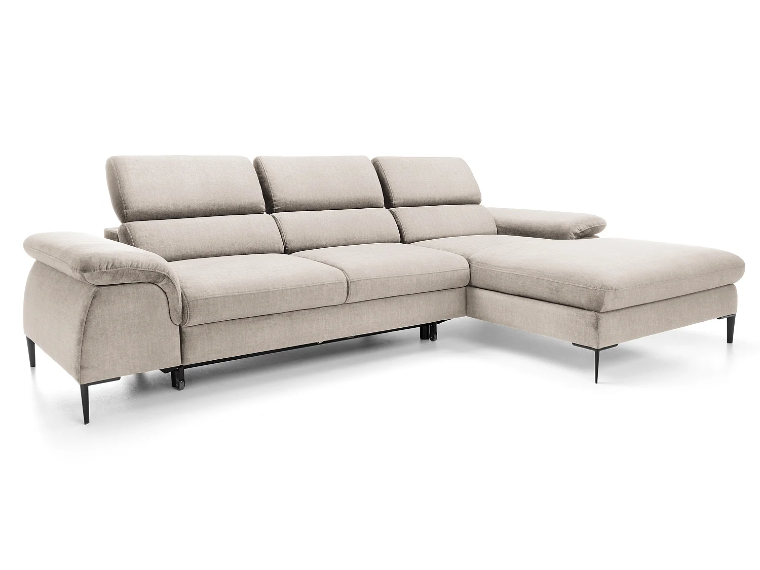 Canapé d'angle convertible 290 cm Amaro M, têtières réglables, coffre de rangement, droite, Crème