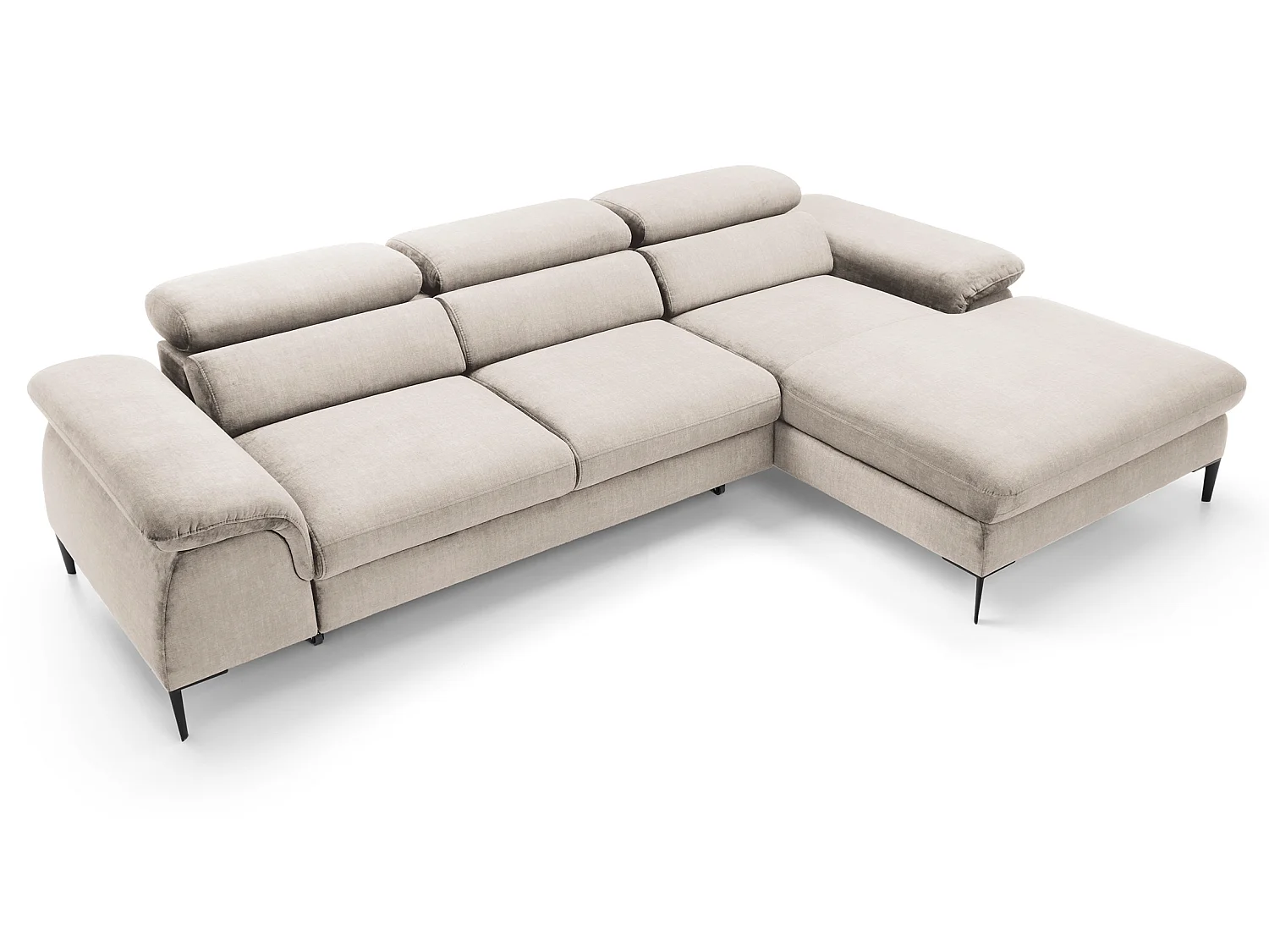 Canapé d'angle convertible 290 cm Amaro M, têtières réglables, coffre de rangement, droite, Crème