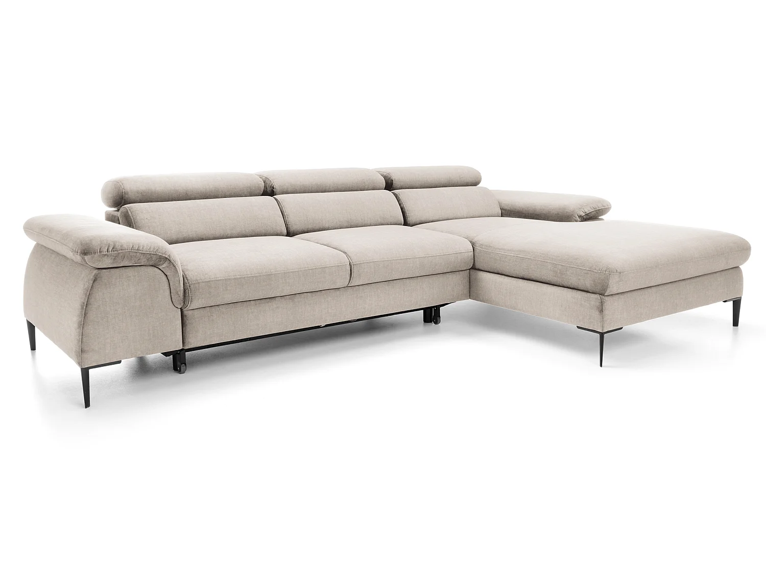Canapé d'angle convertible 290 cm Amaro M, têtières réglables, coffre de rangement, droite, Crème