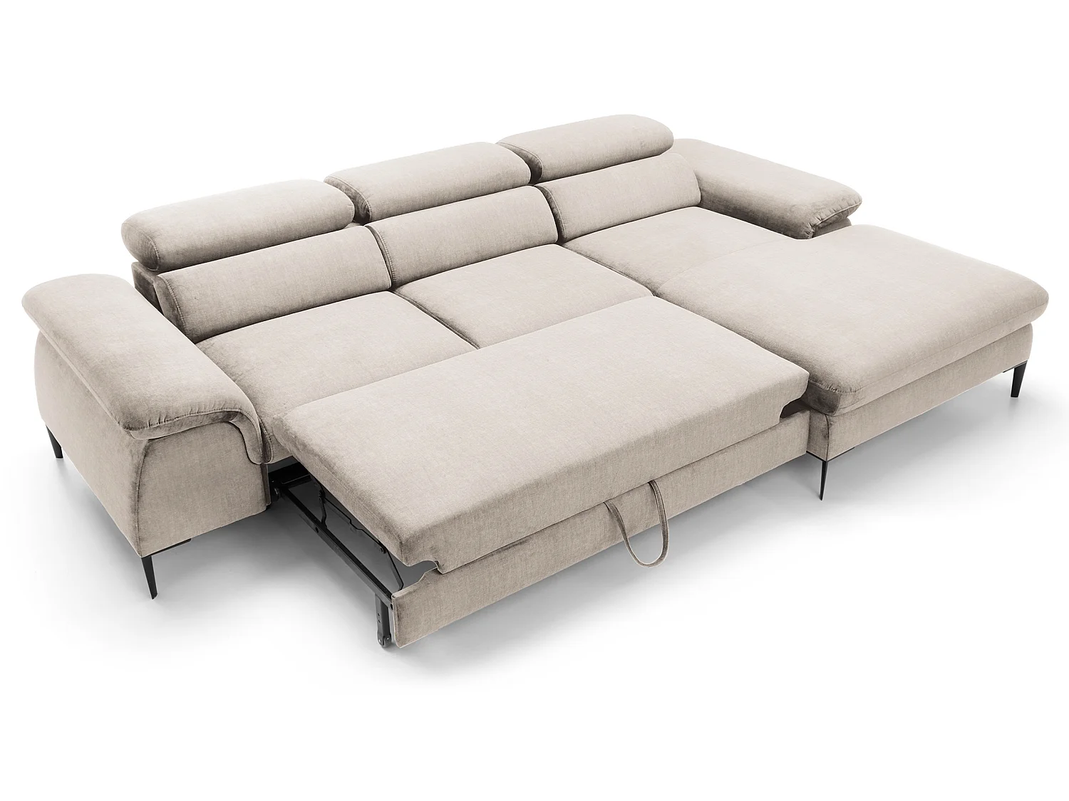Canapé d'angle convertible 290 cm Amaro M, têtières réglables, coffre de rangement, droite, Crème