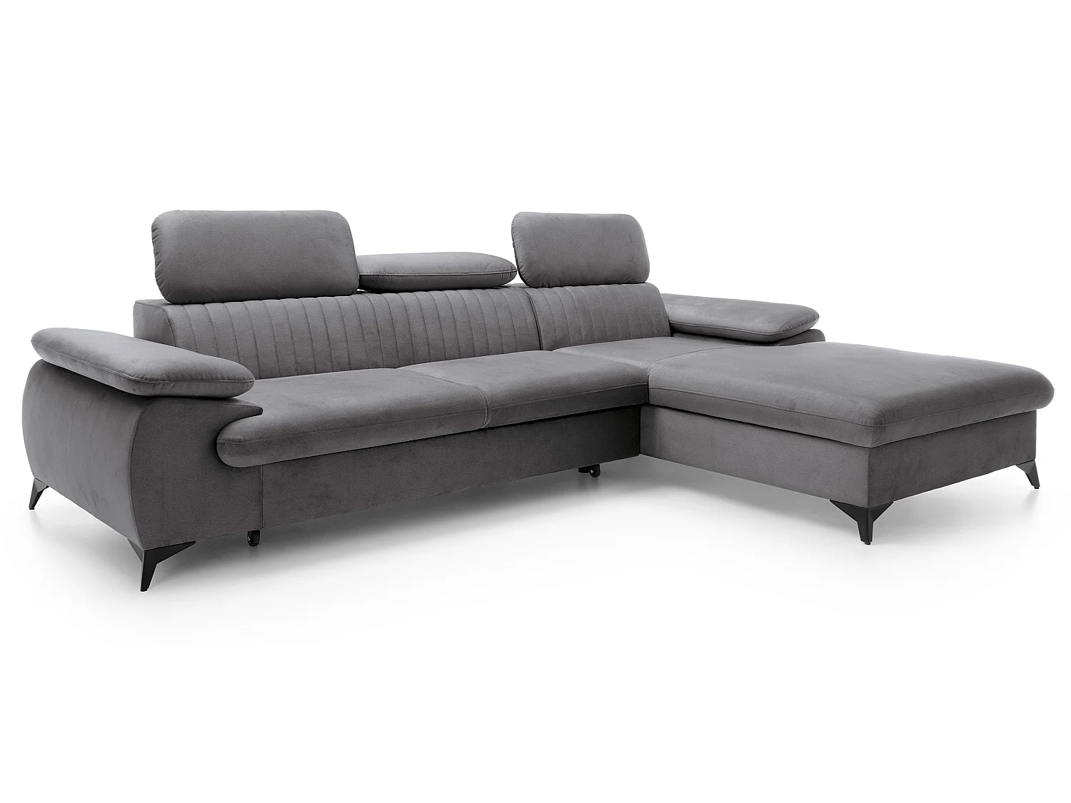 Canapé d'angle avec appuie-têtes réglables Xanto M, 280x193 cm, convertible, coffre de rangement, droite, Gris foncé