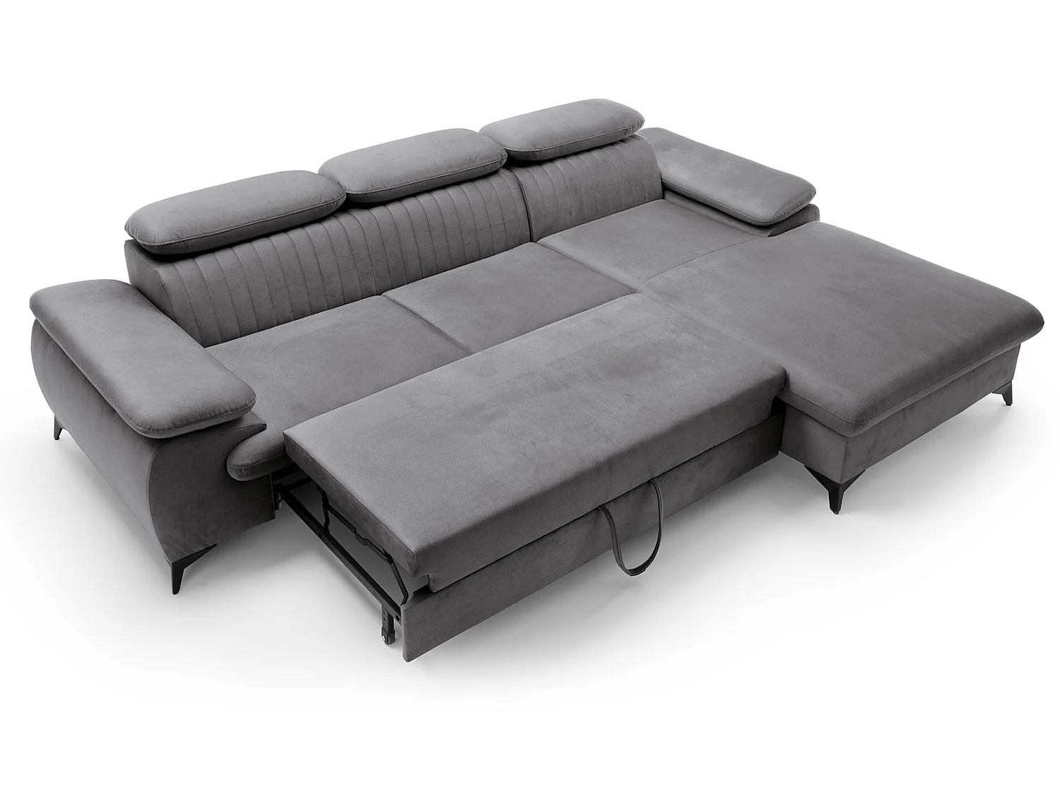 Canapé d'angle avec appuie-têtes réglables Xanto M, 280x193 cm, convertible, coffre de rangement, droite, Gris foncé