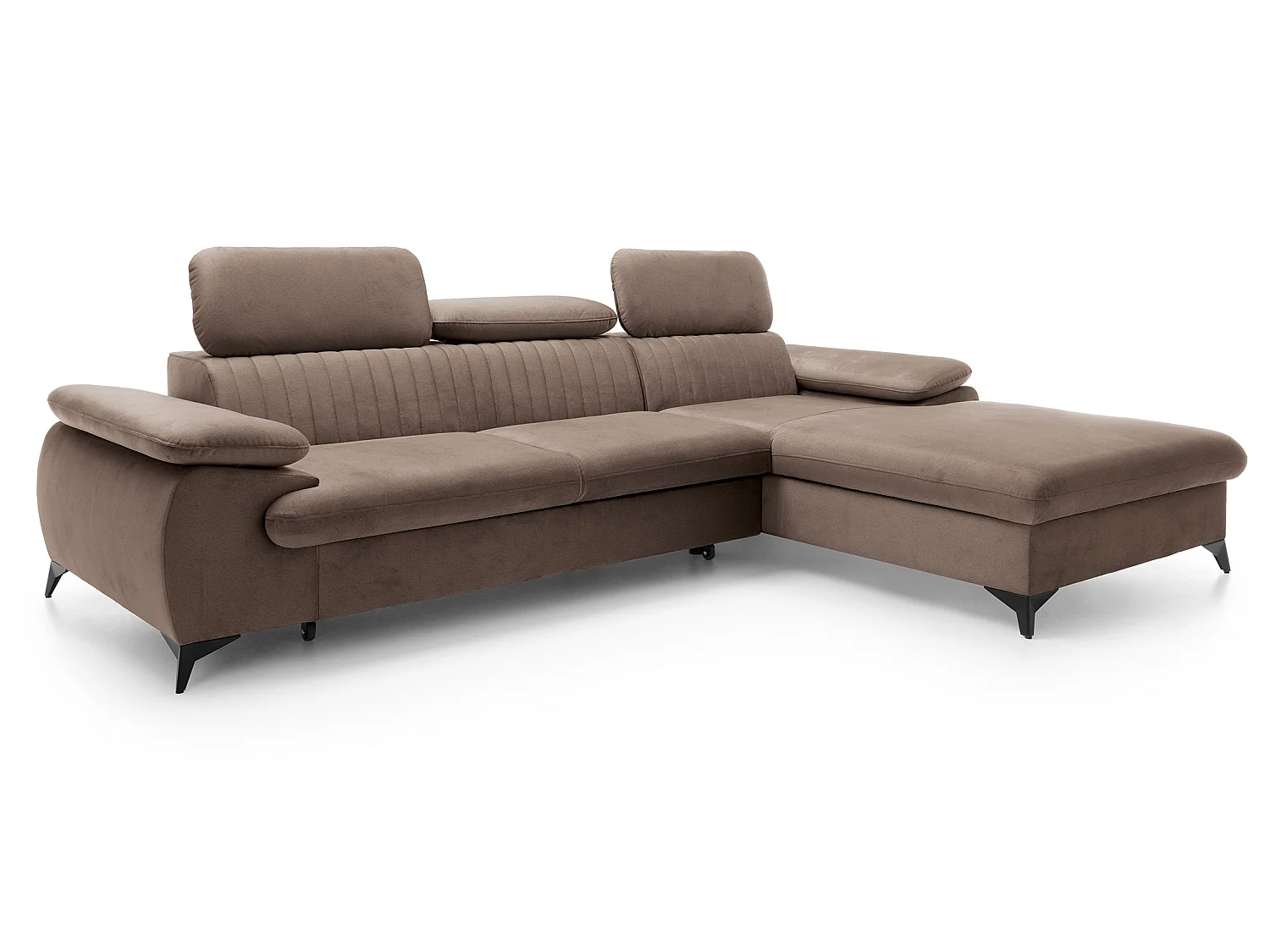 Canapé d'angle avec appuie-têtes réglables Xanto M, 280x193 cm, convertible, coffre de rangement, droite, Marron