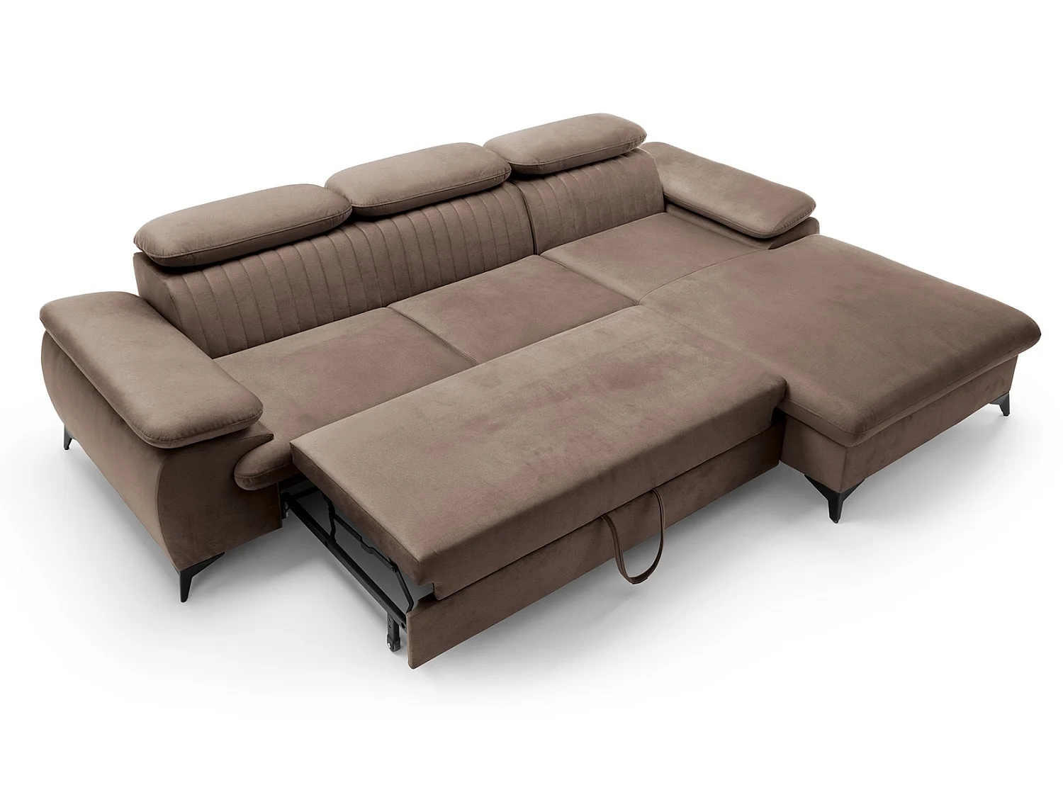Canapé d'angle avec appuie-têtes réglables Xanto M, 280x193 cm, convertible, coffre de rangement, droite, Marron