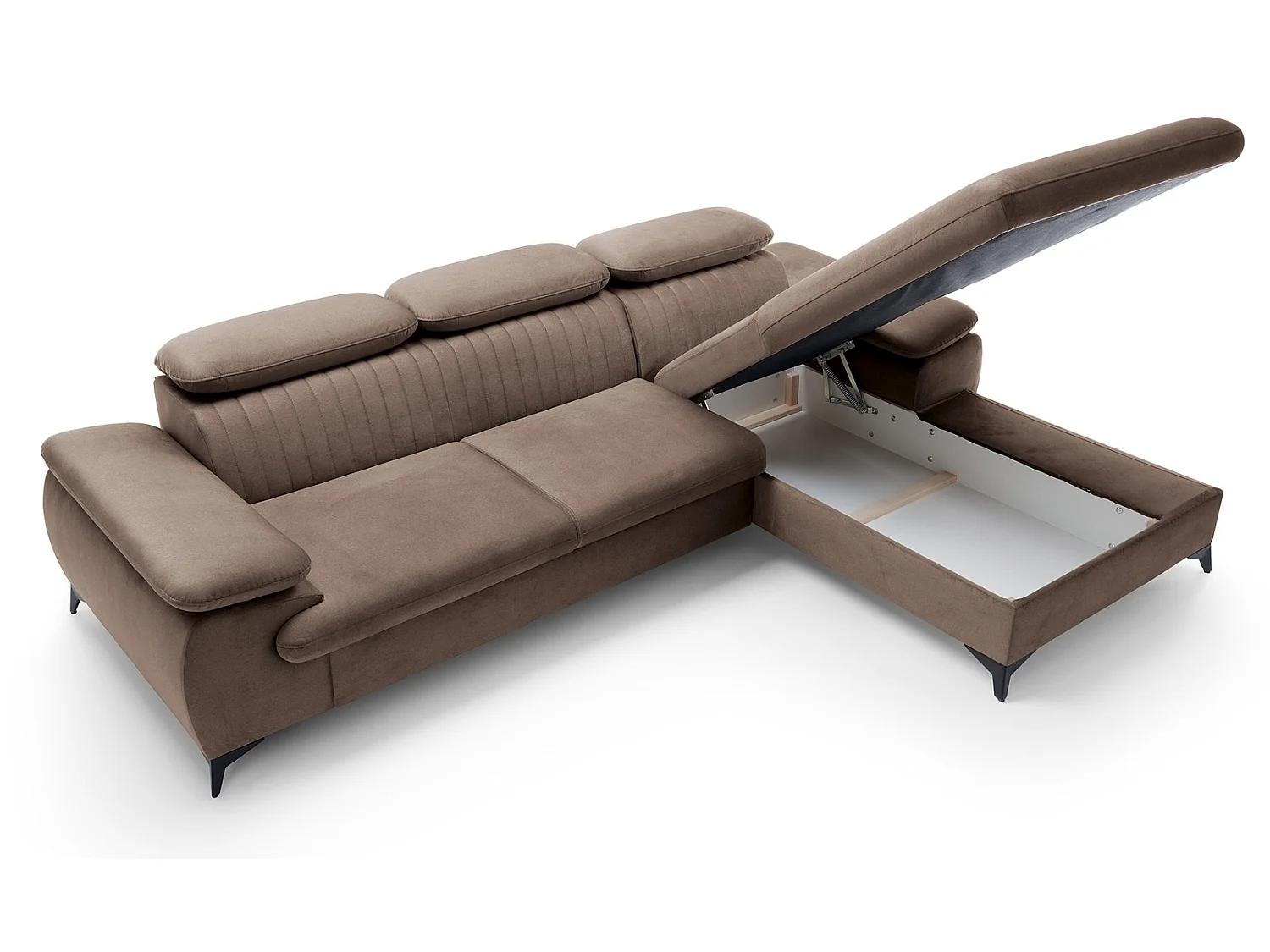 Canapé d'angle avec appuie-têtes réglables Xanto M, 280x193 cm, convertible, coffre de rangement, droite, Marron