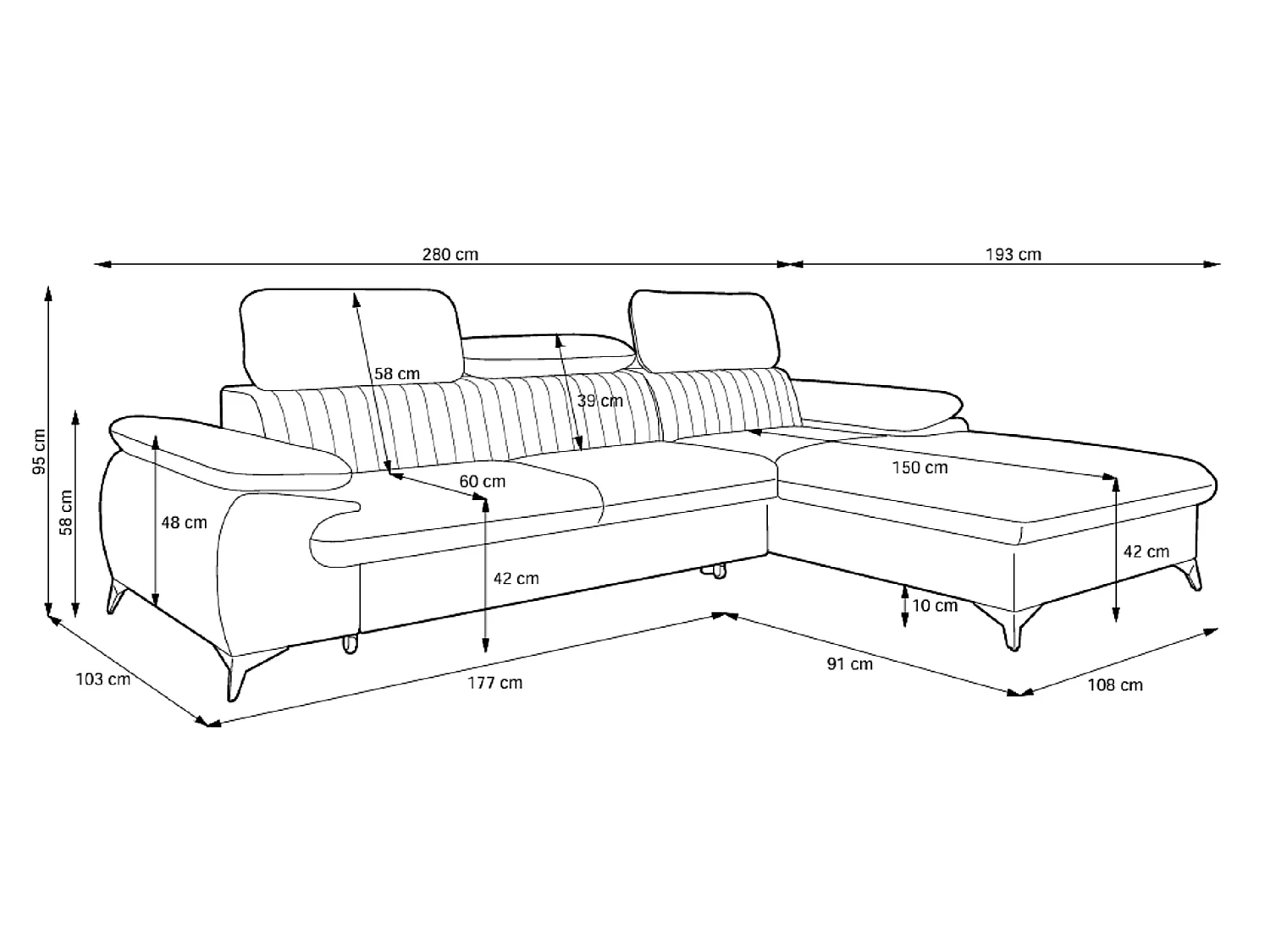 Canapé d'angle avec appuie-têtes réglables Xanto M, 280x193 cm, convertible, coffre de rangement, droite, Marron