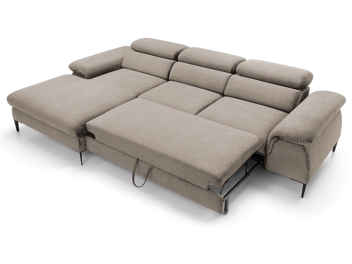Canapé d'angle convertible 290 cm Amaro M, têtières réglables, coffre de rangement, gauche, Beige foncé