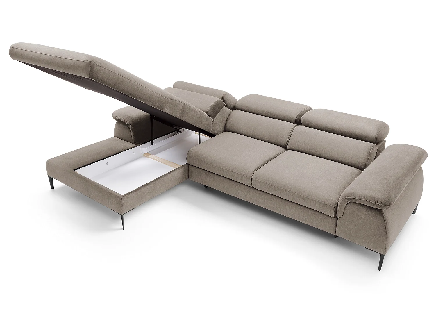 Canapé d'angle convertible 290 cm Amaro M, têtières réglables, coffre de rangement, gauche, Beige foncé
