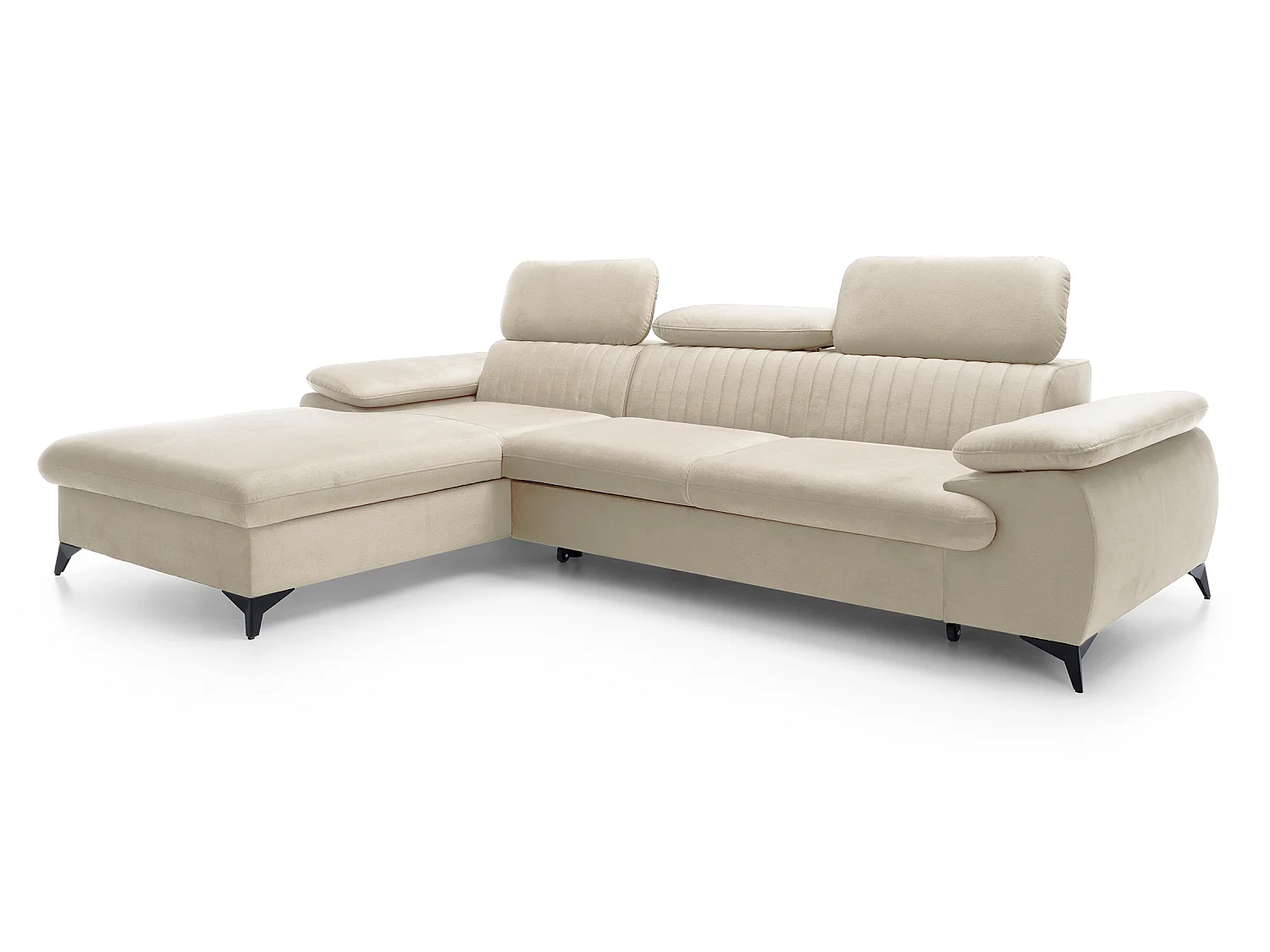 Canapé d'angle avec appuie-têtes réglables Xanto M, 280x193 cm, convertible, coffre de rangement, gauche, Crème
