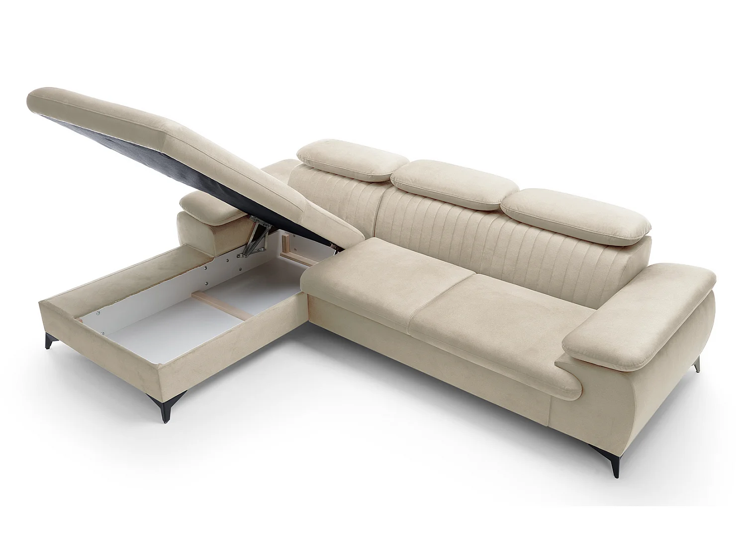 Canapé d'angle avec appuie-têtes réglables Xanto M, 280x193 cm, convertible, coffre de rangement, gauche, Crème