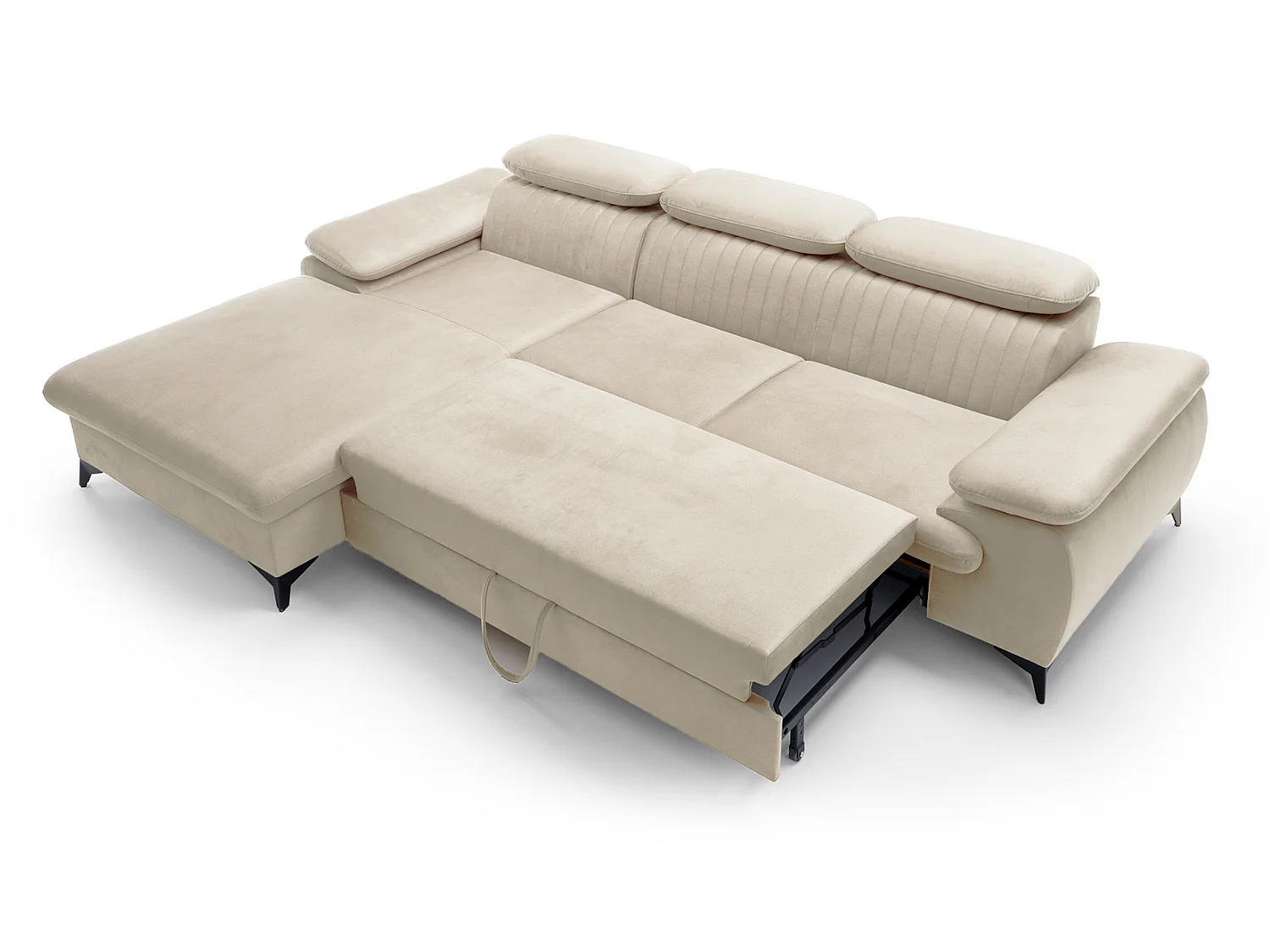 Canapé d'angle avec appuie-têtes réglables Xanto M, 280x193 cm, convertible, coffre de rangement, gauche, Crème