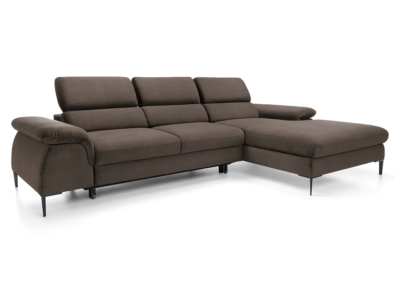 Canapé d'angle convertible 290 cm Amaro M, têtières réglables, coffre de rangement, droite, Marron