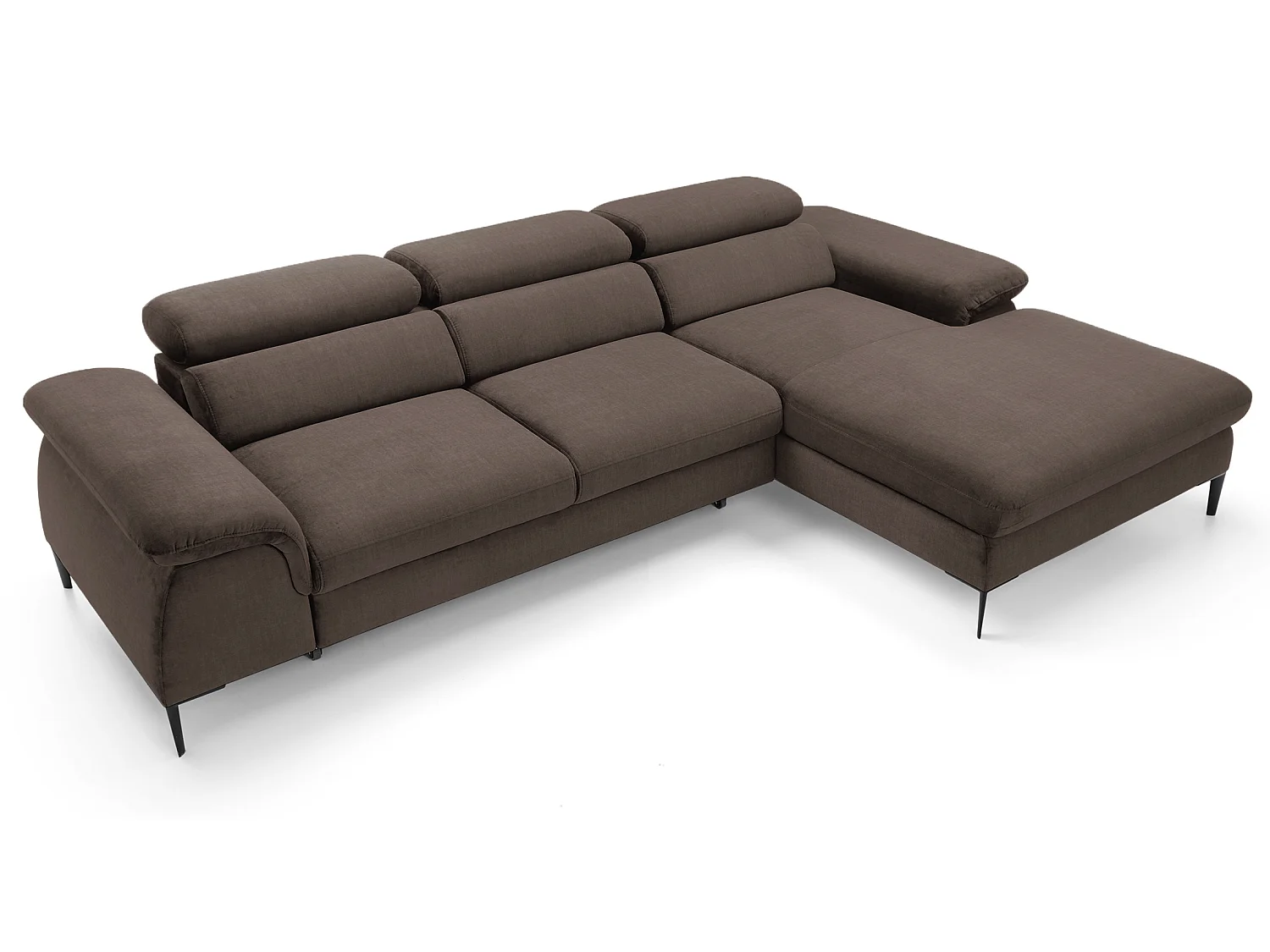 Canapé d'angle convertible 290 cm Amaro M, têtières réglables, coffre de rangement, droite, Marron
