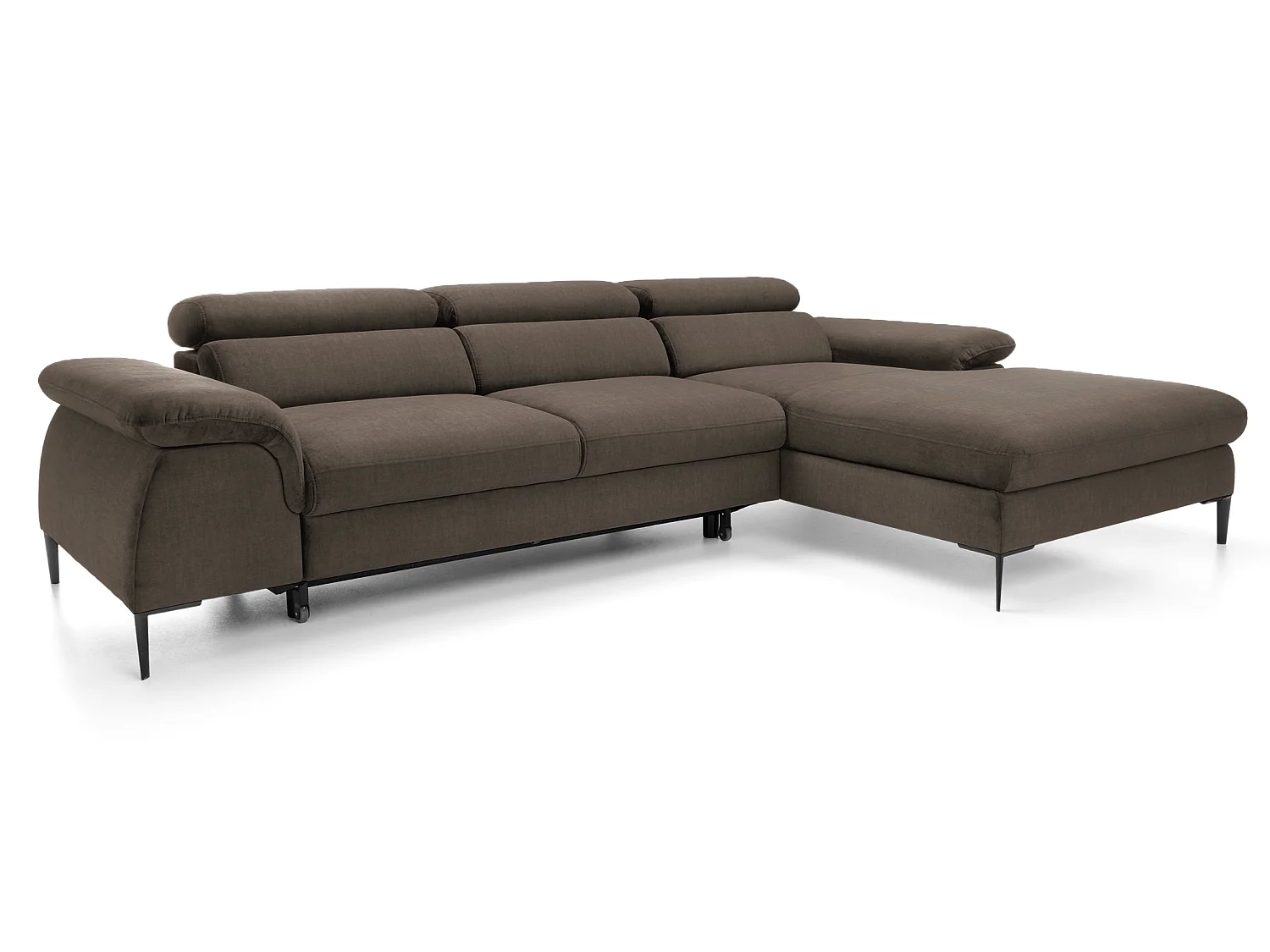 Canapé d'angle convertible 290 cm Amaro M, têtières réglables, coffre de rangement, droite, Marron