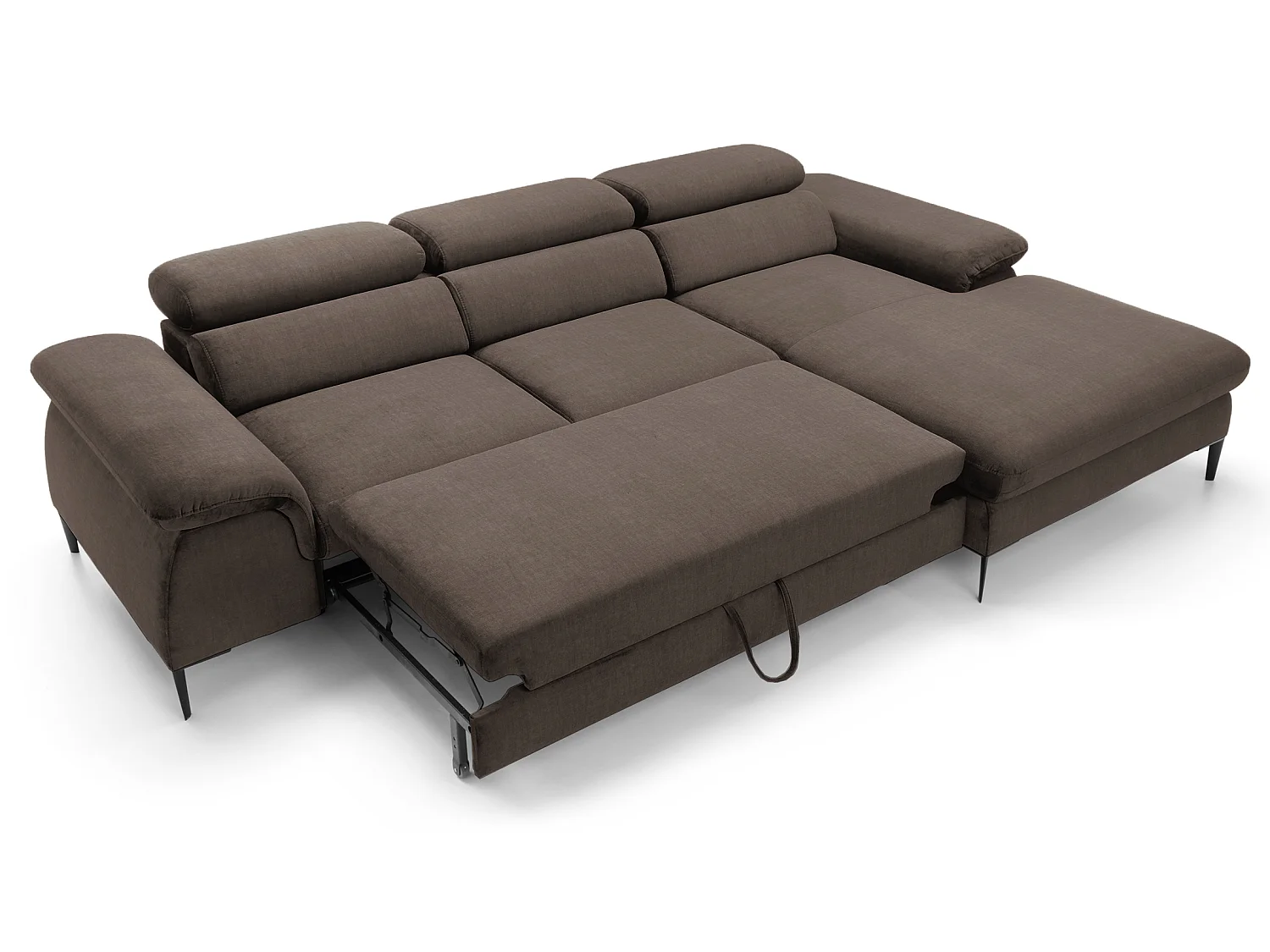 Canapé d'angle convertible 290 cm Amaro M, têtières réglables, coffre de rangement, droite, Marron
