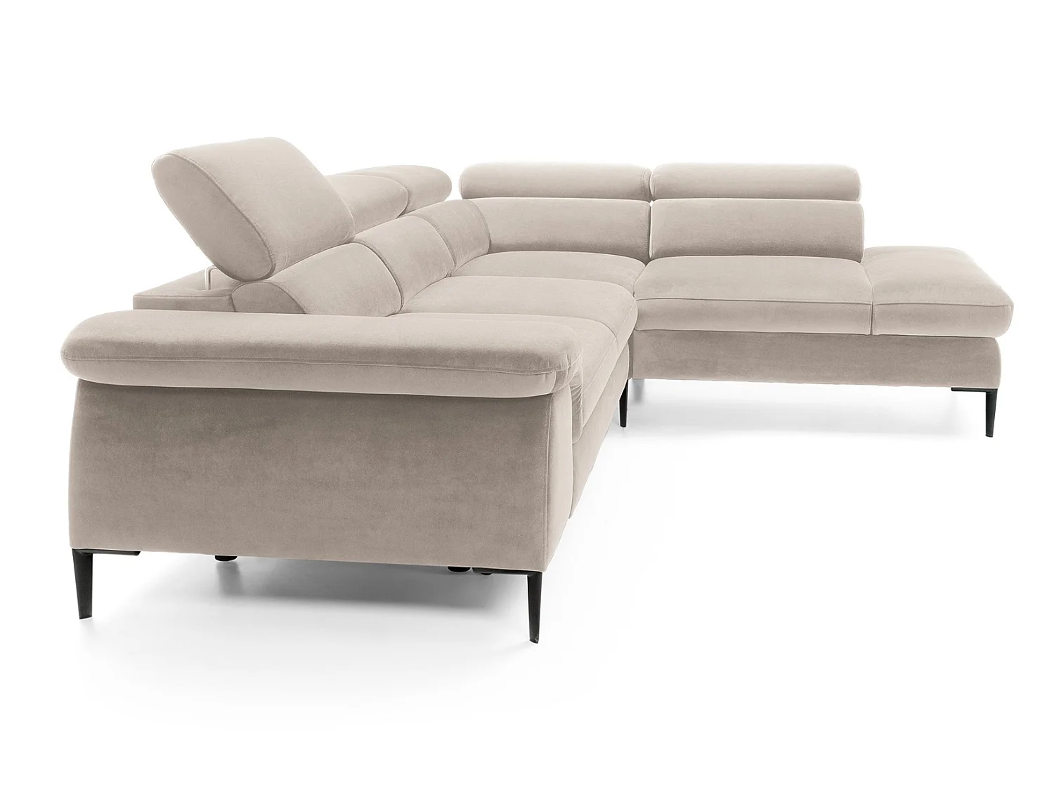 Canapé d'angle 280 cm Amaro L, têtières réglables, coffre de rangement, 5 places, droite, Beige
