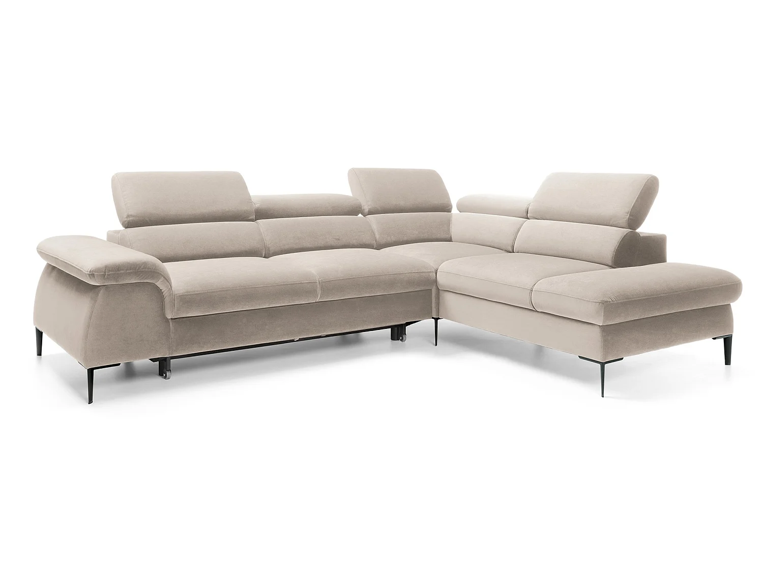 Canapé d'angle 280 cm Amaro L, têtières réglables, coffre de rangement, 5 places, droite, Beige