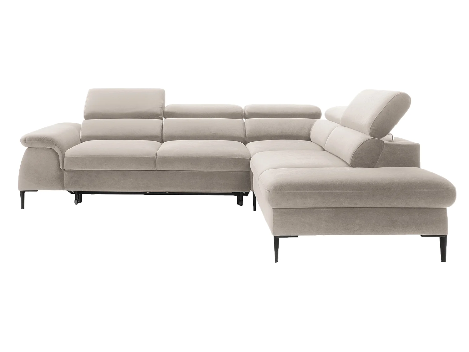 Canapé d'angle 280 cm Amaro L, têtières réglables, coffre de rangement, 5 places, droite, Beige