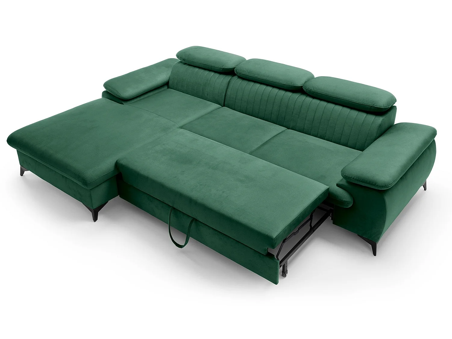 Hoekbank met verstelbare hoofdsteunen Xanto M, 280x193 cm, slaapfunctie en opbergruimte, links, Groen
