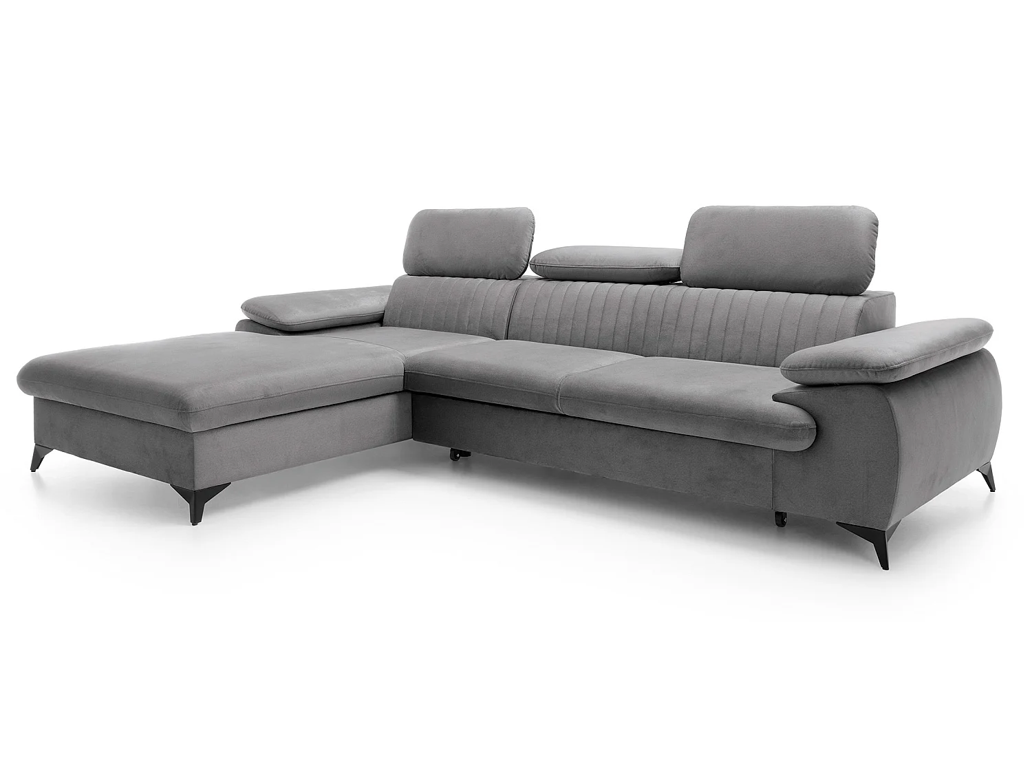Hoekbank met verstelbare hoofdsteunen Xanto M, 280x193 cm, slaapfunctie en opbergruimte, links, Grijs