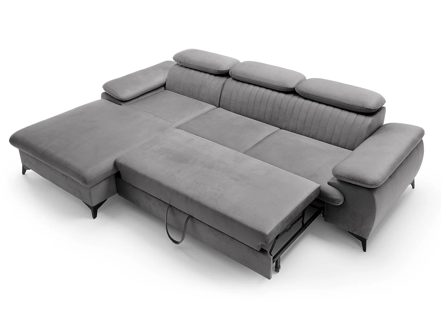 Hoekbank met verstelbare hoofdsteunen Xanto M, 280x193 cm, slaapfunctie en opbergruimte, links, Grijs