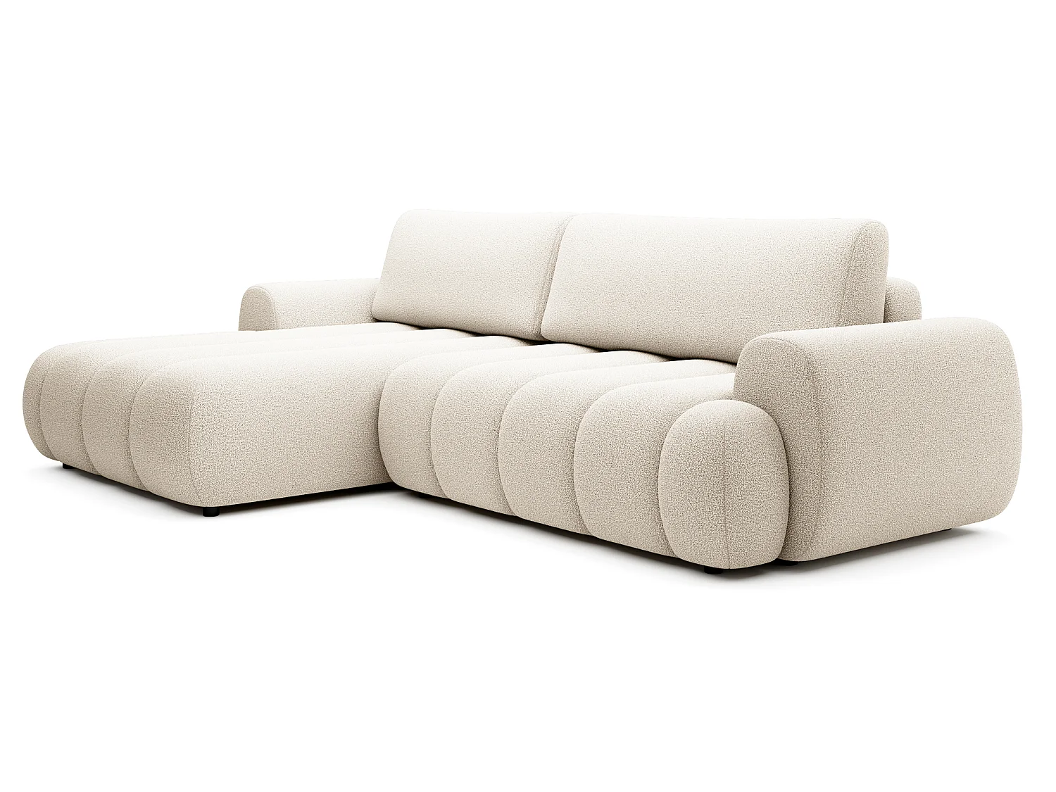 Hoekbank 270 cm Puro, modern design, slaapfunctie en opbergruimte, 5-zits, linkerhoek, Crème