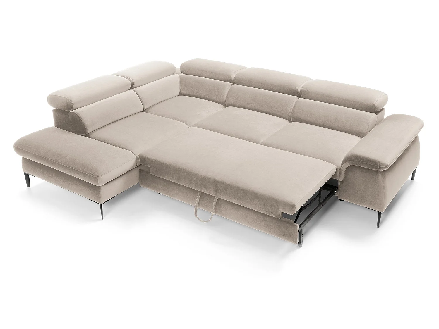 Hoekbank 280 cm Amaro L, verstelbare hoofdsteunen, slaapfunctie en opbergruimte, 5-zits, links, Beige