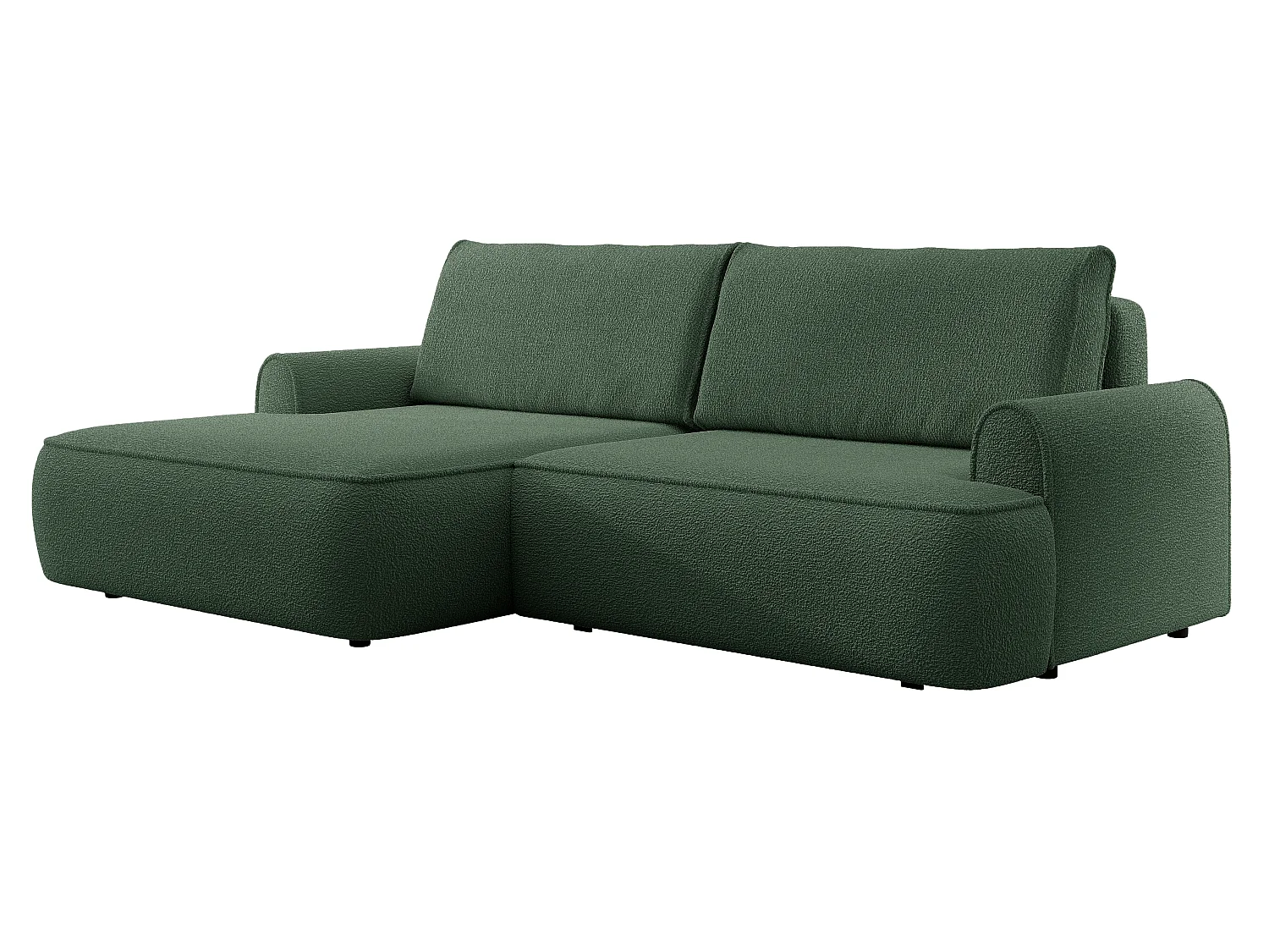 Canapé d'angle 250 cm Mareno, tissu bouclé, style moderne, coffre de rangement - canapé convertible gauche, Vert