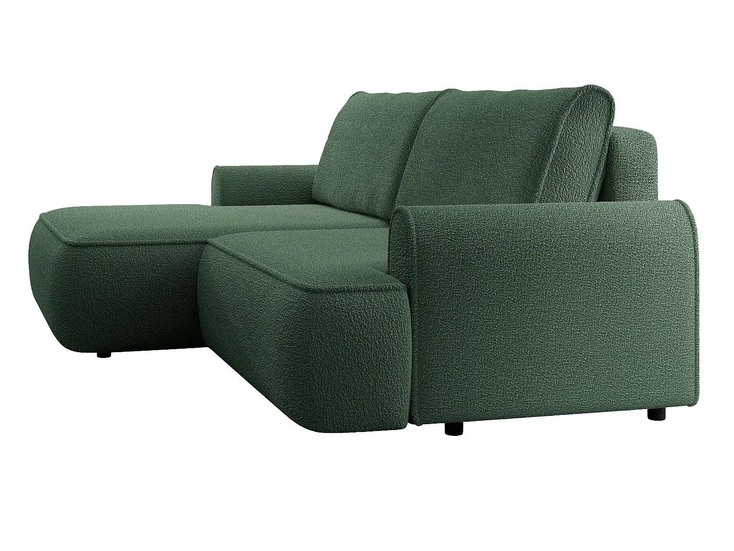 Canapé d'angle 250 cm Mareno, tissu bouclé, style moderne, coffre de rangement - canapé convertible gauche, Vert