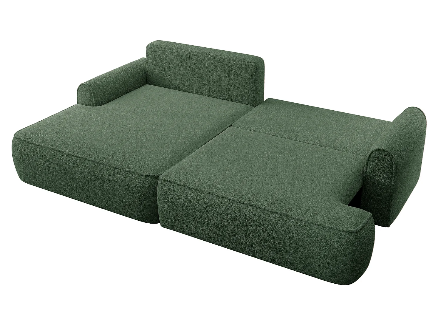 Canapé d'angle 250 cm Mareno, tissu bouclé, style moderne, coffre de rangement - canapé convertible gauche, Vert
