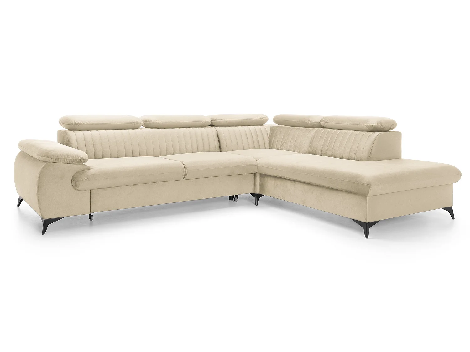 Hoekbank 275x221 cm Xanto L, verstelbare hoofdsteunen, slaapfunctie en opbergruimte, rechts, Crème